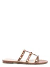 Valentino Garavani Rockstud Leather Flat Sandals In Brown