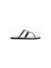 Valentino Rockstud T-strap Flat Slide Sandals In White