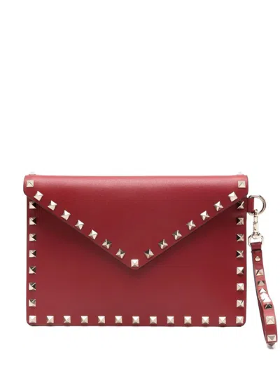 Valentino Garavani Women's Rockstud Medium Flat Pouch In Rossov