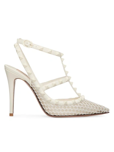 Valentino Garavani Women's Rockstud Mesh Pumps With Matching Straps In Ivory