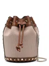 Valentino Two-tone Canvas Rockstud Bucket Bag In Nattobacco