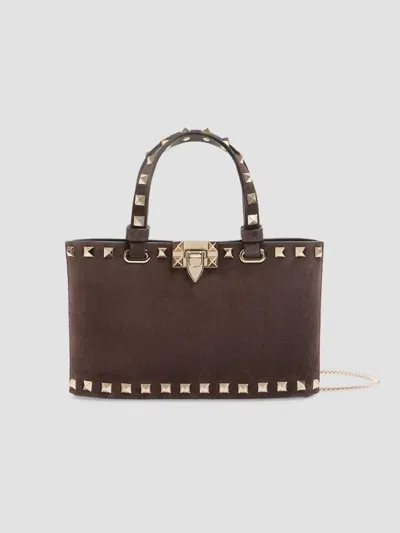 Valentino Garavani Women's Rockstud Mini Suede Top Handle Bag In Black