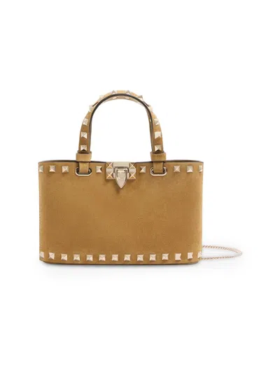 Valentino Garavani Rockstud Suede Leather Mini Tote Bag In Orange
