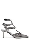 Valentino Rockstud Caged 65 Leather Ankle Strap Pump In Silver