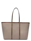 Valentino Rockstud Canvas Medium Tote In Beige
