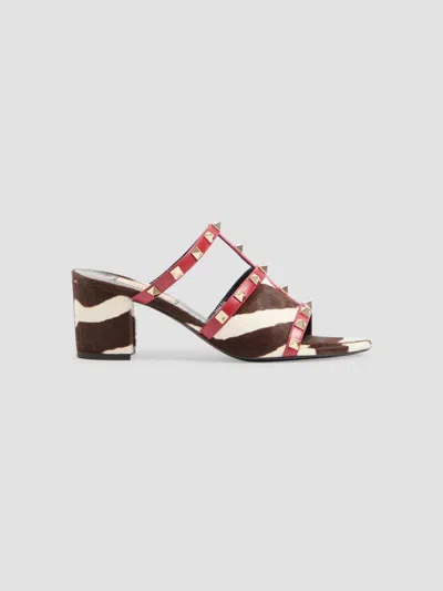 Valentino Garavani Women's Rockstud Slide 60mm Sandal In Pony Effect Calfskin In White Red