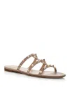 Valentino Rockstud Leather Sandal In Poudre/gold
