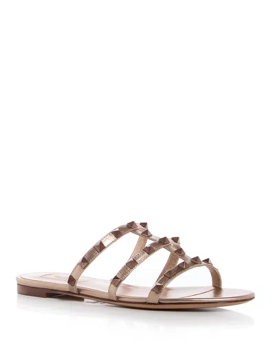 Valentino Garavani Womens Rockstud Leather Sandals Brow In Brown