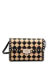 Valentino Rockstud Raffia-effect Shoulder Bag In Naturanero
