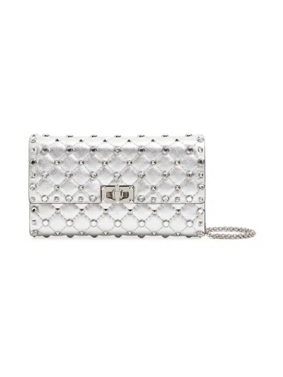 Valentino Garavani Rockstud Spike Chain Quilted Leather Crossbody Bag In Gray
