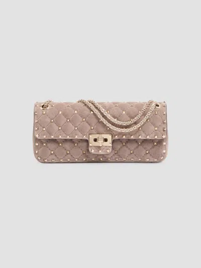 Valentino Garavani Women's Rockstud Spike Suede Medium Shoulder Bag In Light Brown