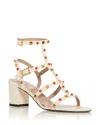 Valentino Rockstud Caged Ankle-strap Leather Sandals In Ivory/red