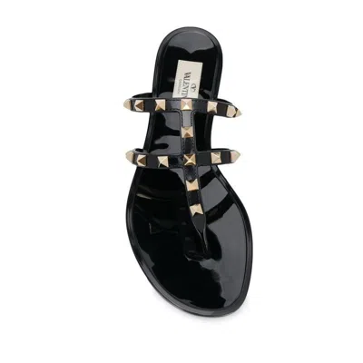 Valentino Garavani Women's Rockstud T-strap Flat Slide Sandals, Black