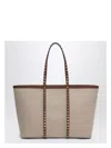 Valentino Rockstud Canvas Medium Tote In Nattobacco