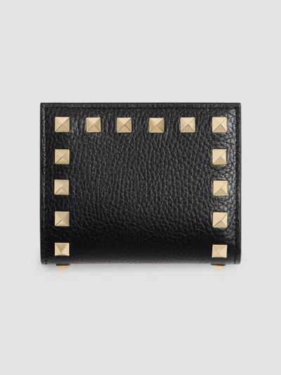 Valentino Garavani Women's Rockstud Wallet In Grainy Calfskin In Black