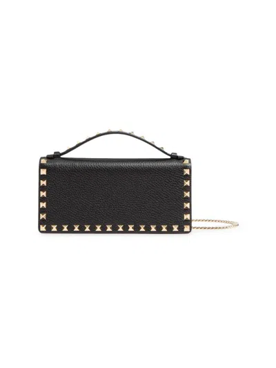 Valentino Garavani Women's Rockstud Wallet With Chain In Grainy Calfskin In Black