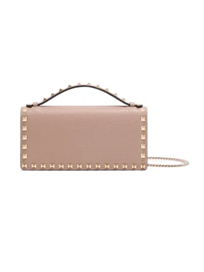 Valentino Garavani Women's Rockstud Wallet With Chain In Grainy Calfskin In Pink
