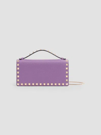 Valentino Garavani Women's Rockstud Wallet With Chain In Purple