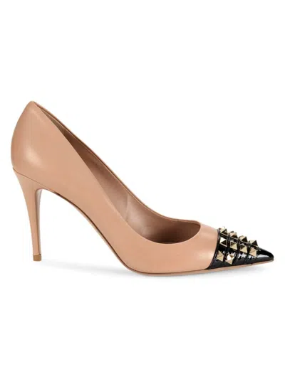 Valentino Garavani Women's Rocktstud Cap Toe Leather Pumps In Rose Canne