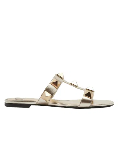 Valentino Garavani Women's Roman Stud Flat Slide Sandals, Gold In Yellow