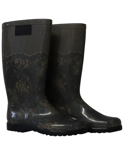 Valentino Garavani Valentino Women's Rubber Lace-printed Rain Boot (authentic Pre-loved) In Black