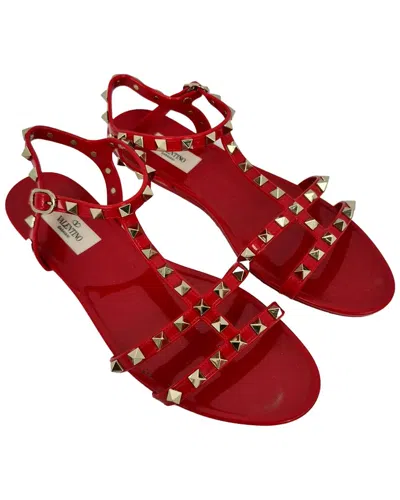 Valentino Garavani Valentino Women's Rubber Rockstud Flat Sandal (authentic Pre-loved) In Red