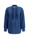Valentino Women Ruffle Denim Shirts In Blue