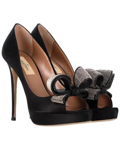 Valentino Garavani Valentino Women's Satin Bow Peep Toe Pump, Size 37 (authentic Pre-loved) In Black