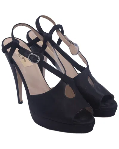 Pre-owned Valentino Garavani Valentino Women's Satin Cross-strap Sandal (authentic Pre-loved) In Black