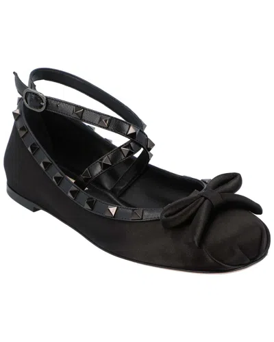 Pre-owned Valentino Garavani Valentino Women's Satin Rockstud Ballerina Flat (authentic Pre-loved)