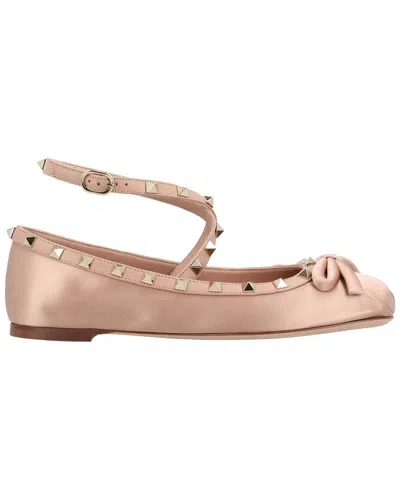 Pre-owned Valentino Garavani Valentino Women's Satin Rockstud Satin Ballerina Flat (authentic Pre-loved)