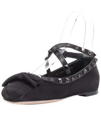 Pre-owned Valentino Garavani Valentino Women's Satin Rockstud Studded Ballet Flat (authentic Pre-loved)