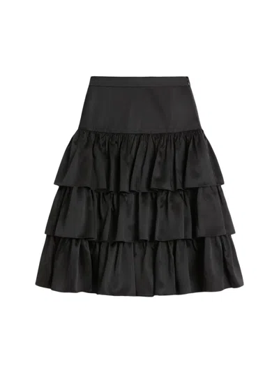 Valentino Women's Satin Ruffle Skirt In Black