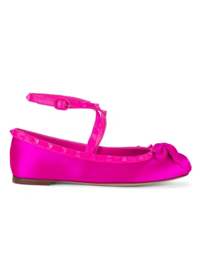Valentino Garavani Women's Satin Studded Ankle-strap Ballerina Flats In Pink