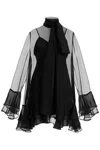 Valentino Chiffon Dress With Bow Detail And Ruffle Hem In Black