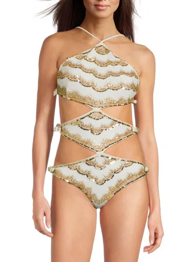 Valentino Women's Sequin Embellished One-piece Swimsuit In Multi