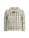 Valentino Check Three-quarter Sleeve Tweed Jacket In Multicolor