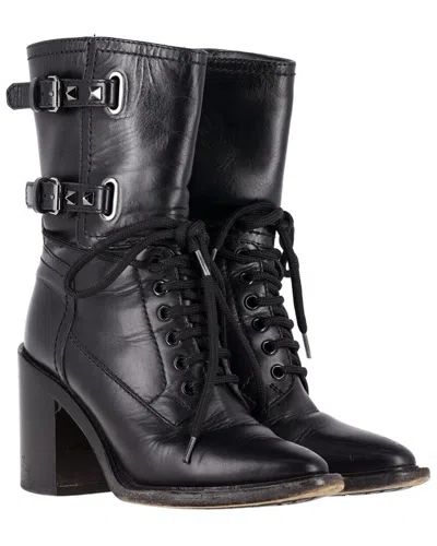 Valentino Garavani Valentino Women's Sheep Leather Rockstud Double-buckle Heeled Boot (authentic  Pre-loved) In Black