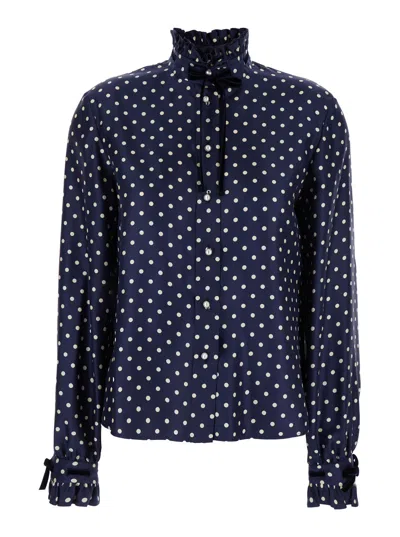 Valentino Shirt Pattern Twill Plus De Pois Pois Medio In Blue