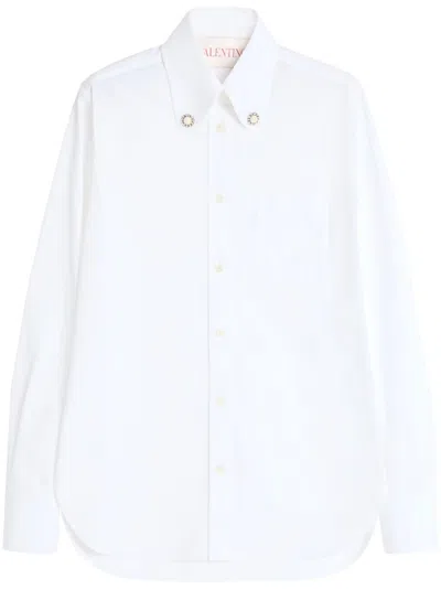 Valentino Faux Pearl-embellished Cotton Poplin Shirt In White
