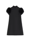 Valentino Short Crepe Couture Dress With Feathers Woman Black 42 In Black