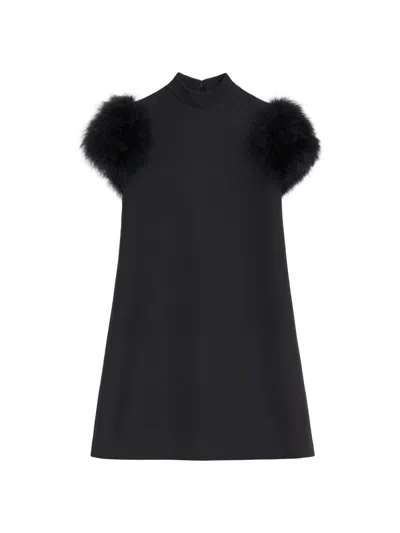 VALENTINO WOMEN'S SHORT CREPE COUTURE DRESS WITH FEATHERS