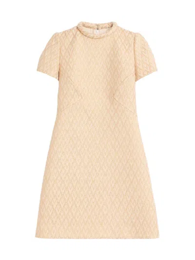 Valentino Women's Short Dress In Lurex Jacquard Toute La V In Ivory Gold