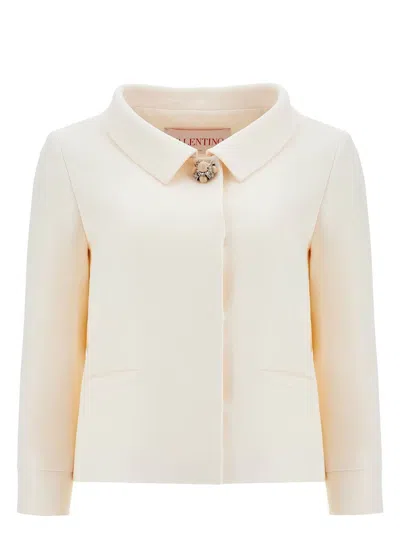 VALENTINO WOMEN'S SHORT NATURAL JACKET WITH BROOCH DETAIL