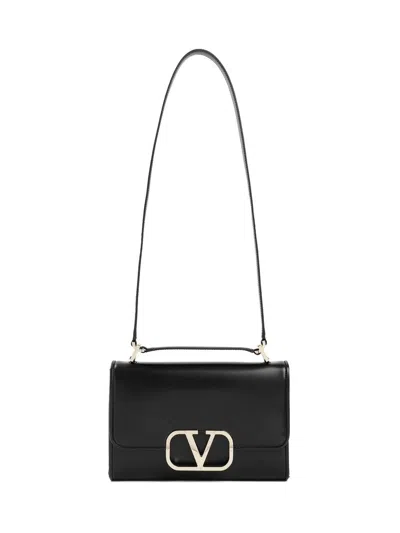 Valentino Garavani Vlogo Leather Shoulder Bag In Black