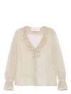 Valentino Lace-trimmed Ruffled Polka-dot Silk-chiffon Blouse In Neutral