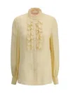 Valentino Draped Silk Mandarin Collar Blouse