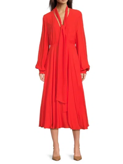Valentino Women's Silk Tie-neck Midi-dress In Orange