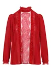 Valentino Lace-insert Silk Blouse In Red