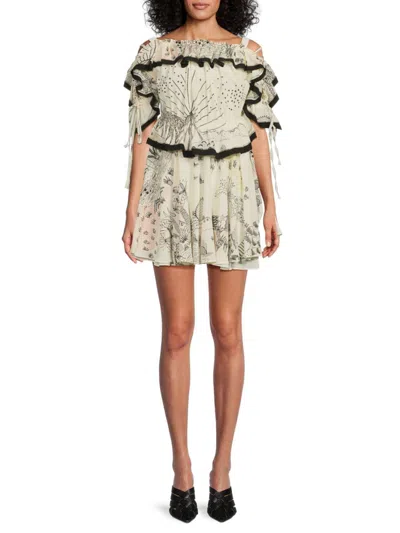 Valentino Women's Silk Volcano Ruffle Minidress In White